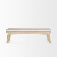 Mercana Taimo White Washed Light Brown Wood With Striped Fabric Seat Bench