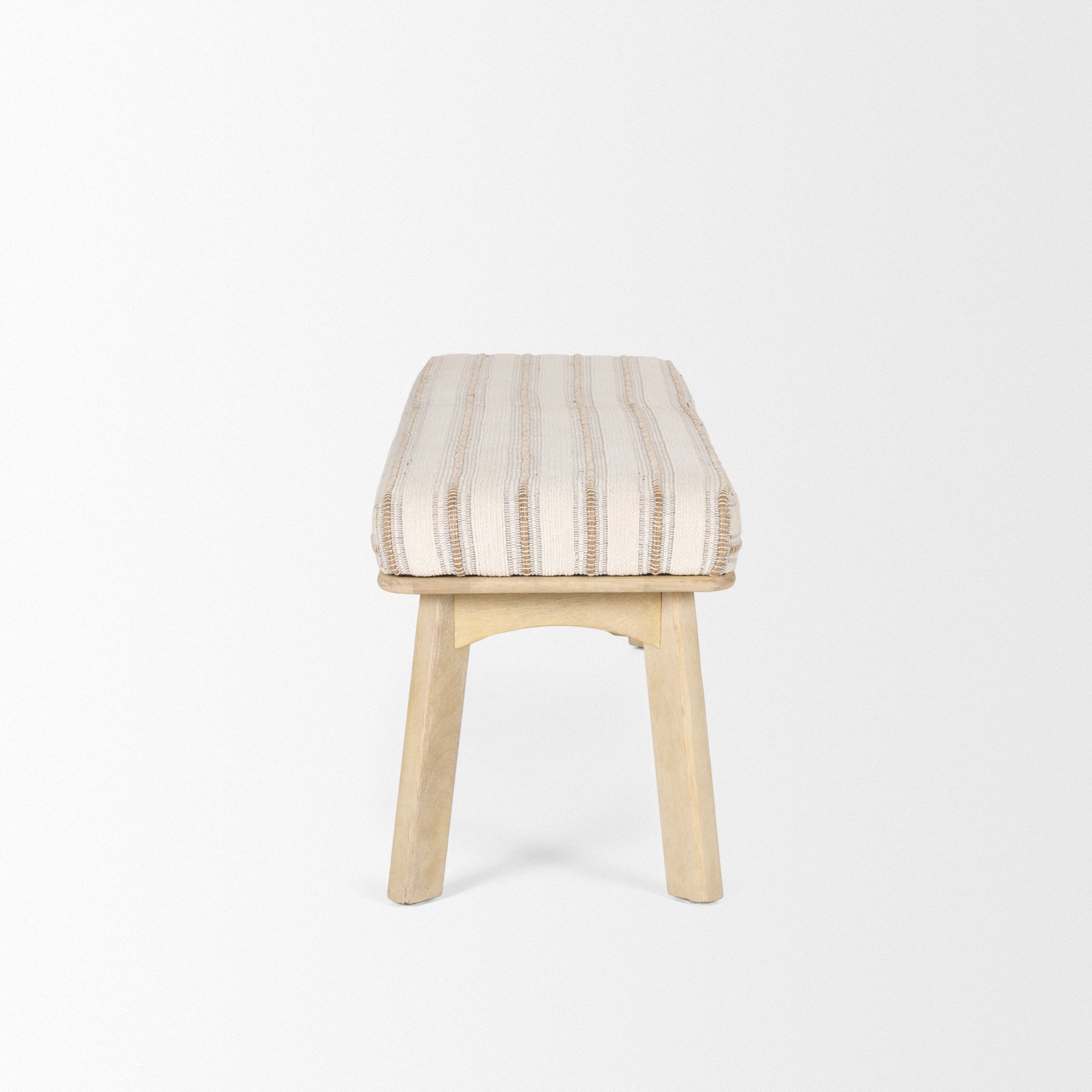 Mercana Taimo White Washed Light Brown Wood With Striped Fabric Seat Bench