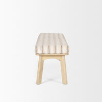 Mercana Taimo White Washed Light Brown Wood With Striped Fabric Seat Bench