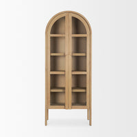 Mercana Callum Light Brown Elm Wood eith Glass Doors Arched Curio Cabinet