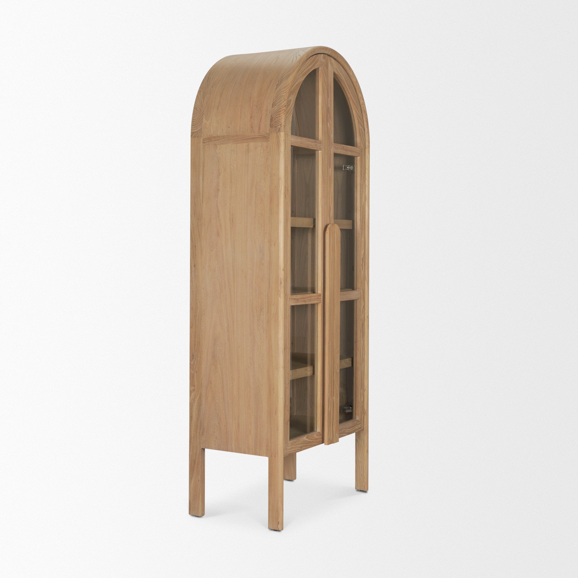 Mercana Callum Light Brown Elm Wood eith Glass Doors Arched Curio Cabinet
