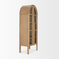 Mercana Callum Light Brown Elm Wood eith Glass Doors Arched Curio Cabinet