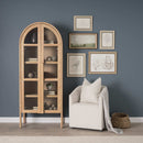 Mercana Callum Light Brown Elm Wood eith Glass Doors Arched Curio Cabinet