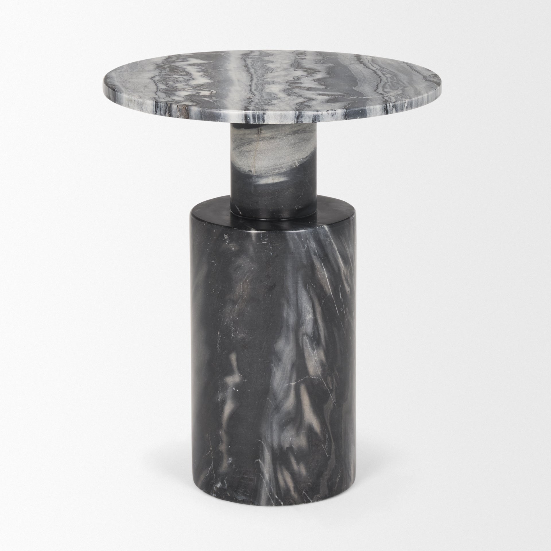 Mercana Taite Solid Dark Gray Marble Pedestal Accent Table