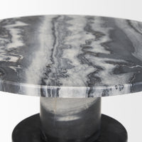 Mercana Taite Solid Dark Gray Marble Pedestal Accent Table
