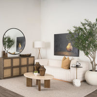 Mercana Syona Travertine + Mango Wood leg Oval Coffee table
