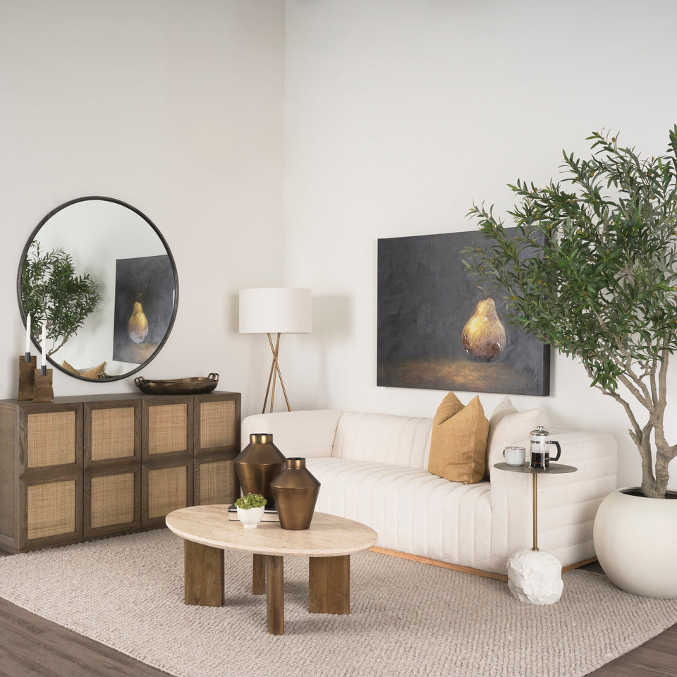 Mercana Syona Travertine + Mango Wood leg Oval Coffee table