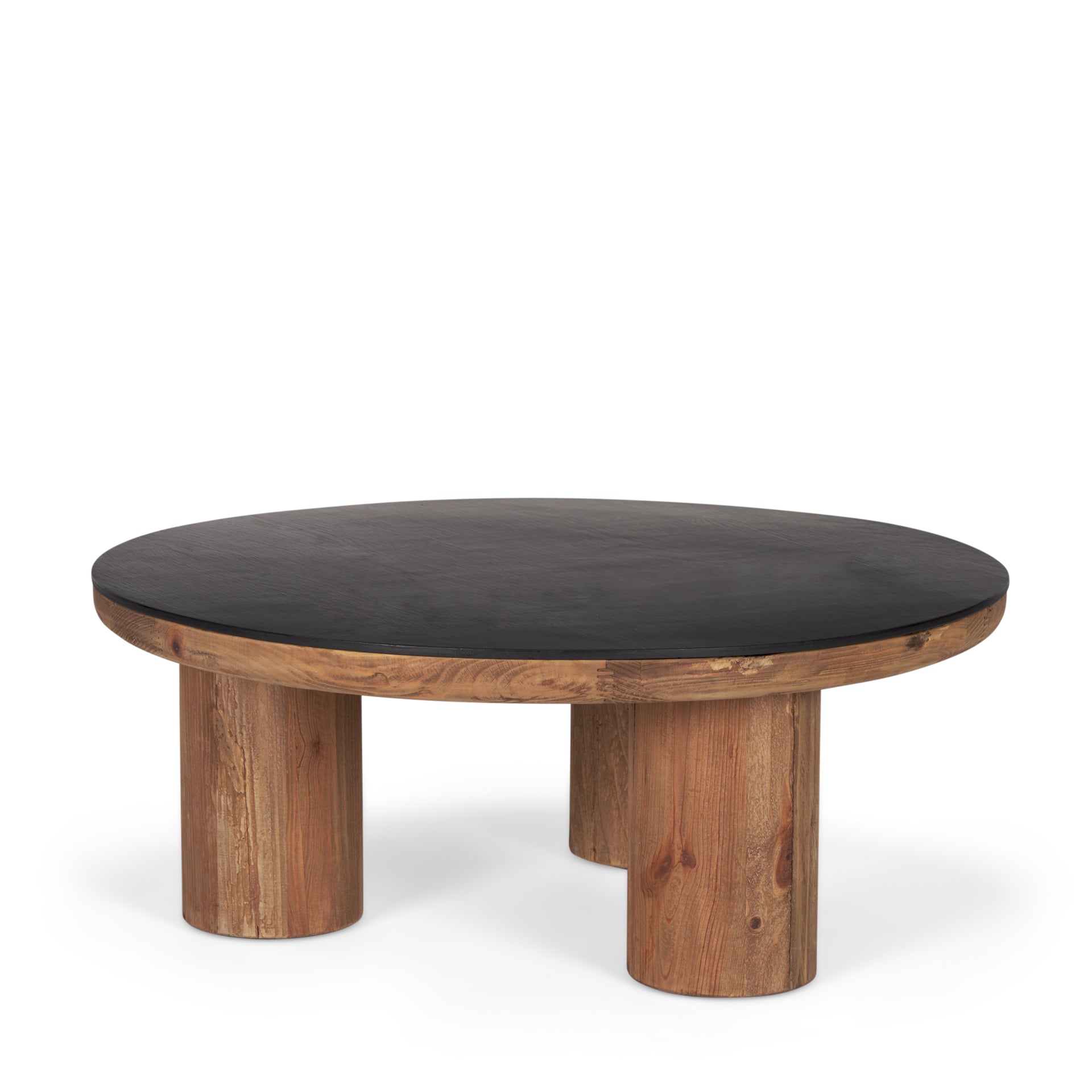 Mercana Tucson Natural Wood With Round Black Oak Top Coffee Table