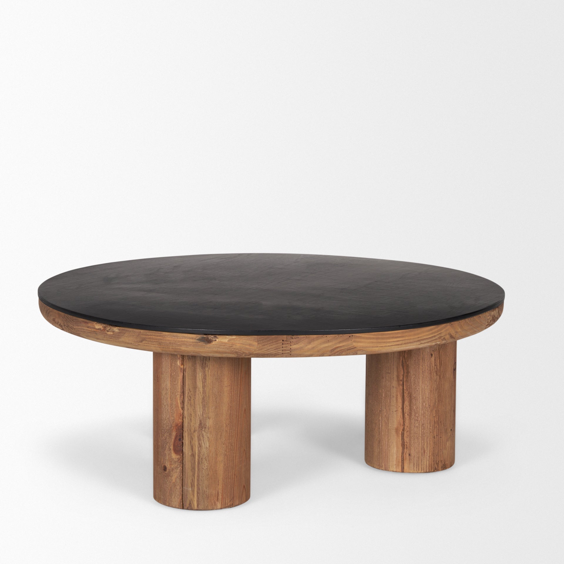 Mercana Tucson Natural Wood With Round Black Oak Top Coffee Table