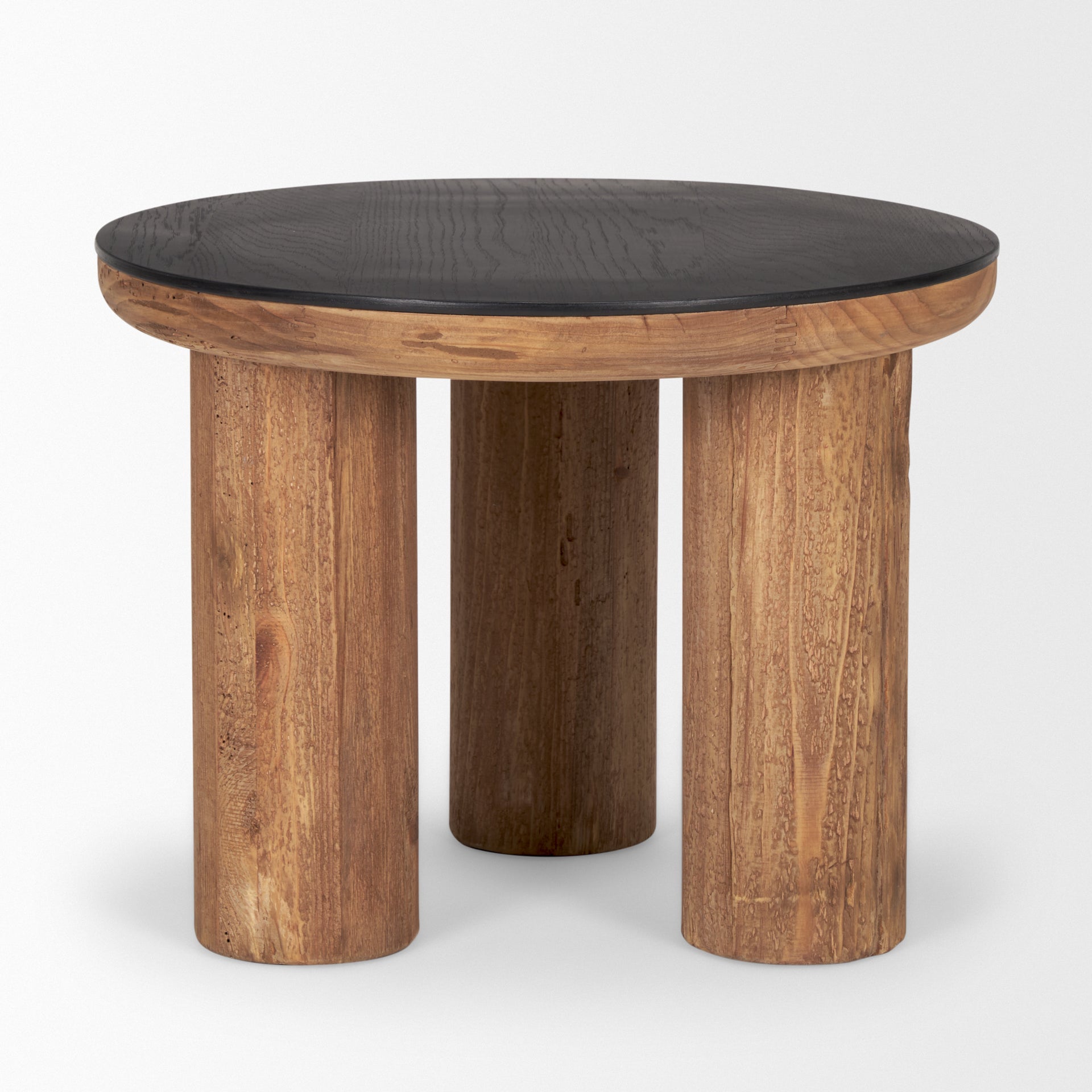 Mercana Tucson Natural Wood With Round Black Oak Top Side Table