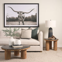 Mercana Tucson Natural Wood With Round Black Oak Top Side Table