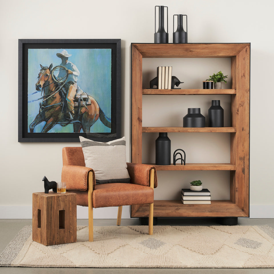 Mercana Tabor Natural Wood With Black Oak Frame Bookcase