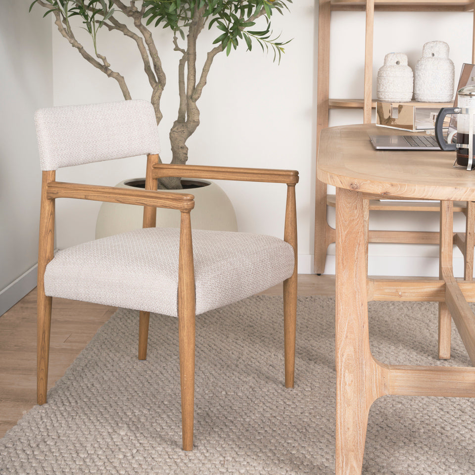 Mercana Toni Light Brown Nettlewood With Cream Heathered Performance Fabric Dining Chair