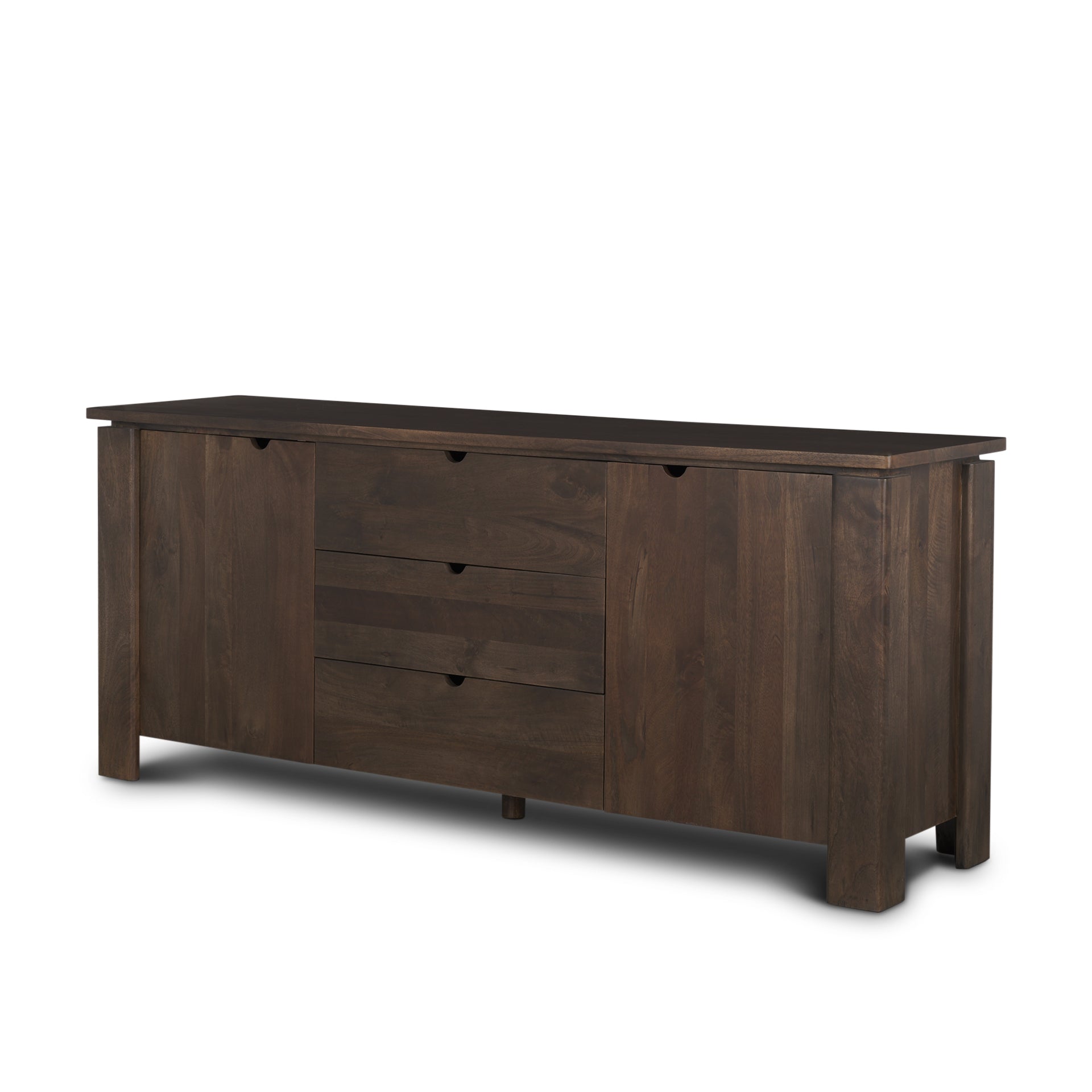 Mercana Wallen 2 Door Solid Dark Brown Wood With 3 Drawers Sideboard