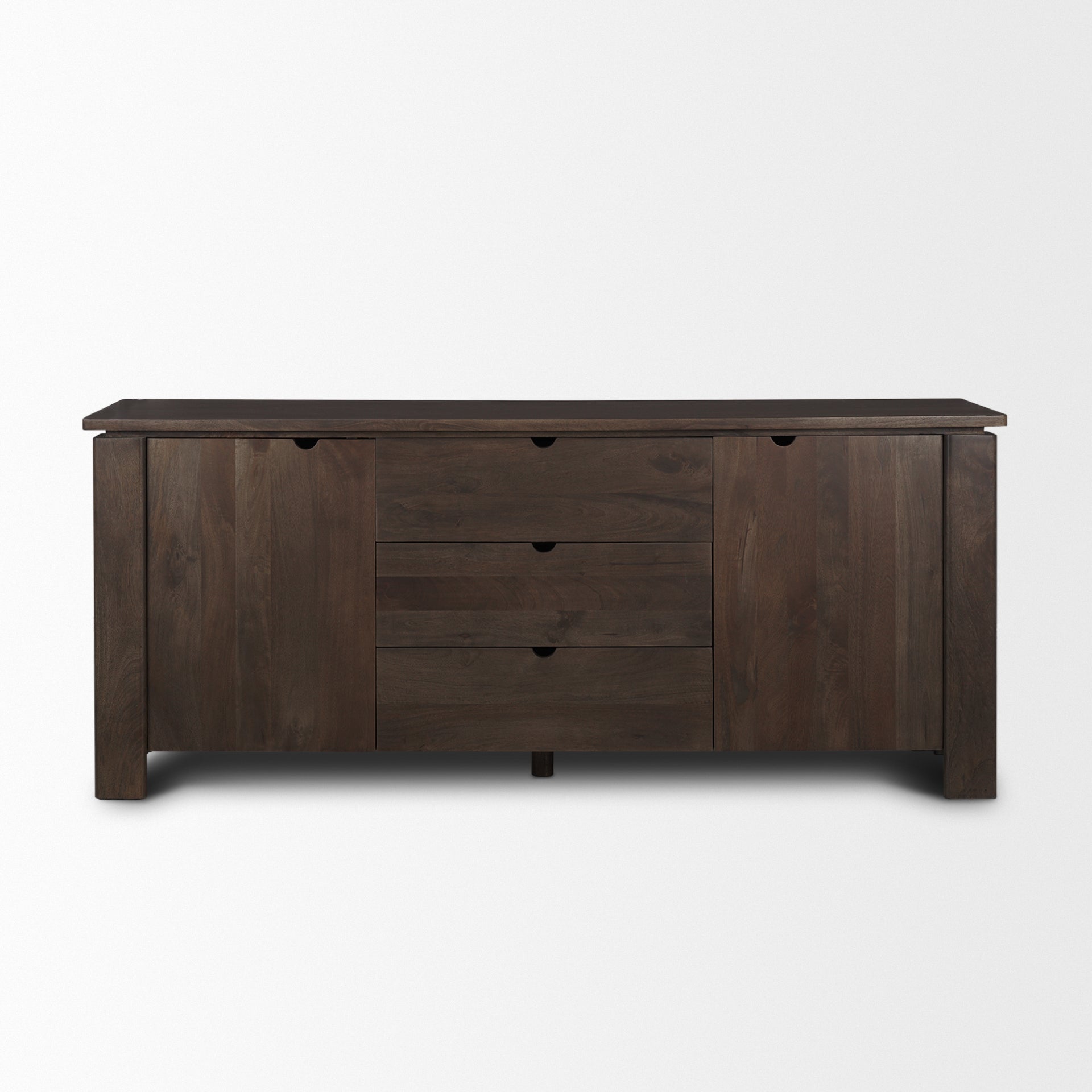 Mercana Wallen 2 Door Solid Dark Brown Wood With 3 Drawers Sideboard