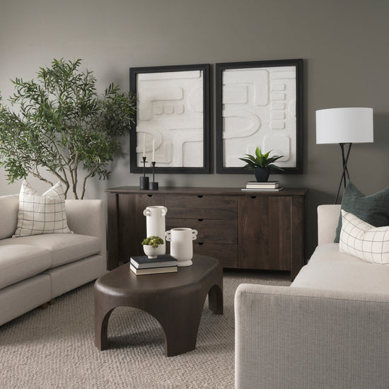 Mercana Wallen 2 Door Solid Dark Brown Wood With 3 Drawers Sideboard