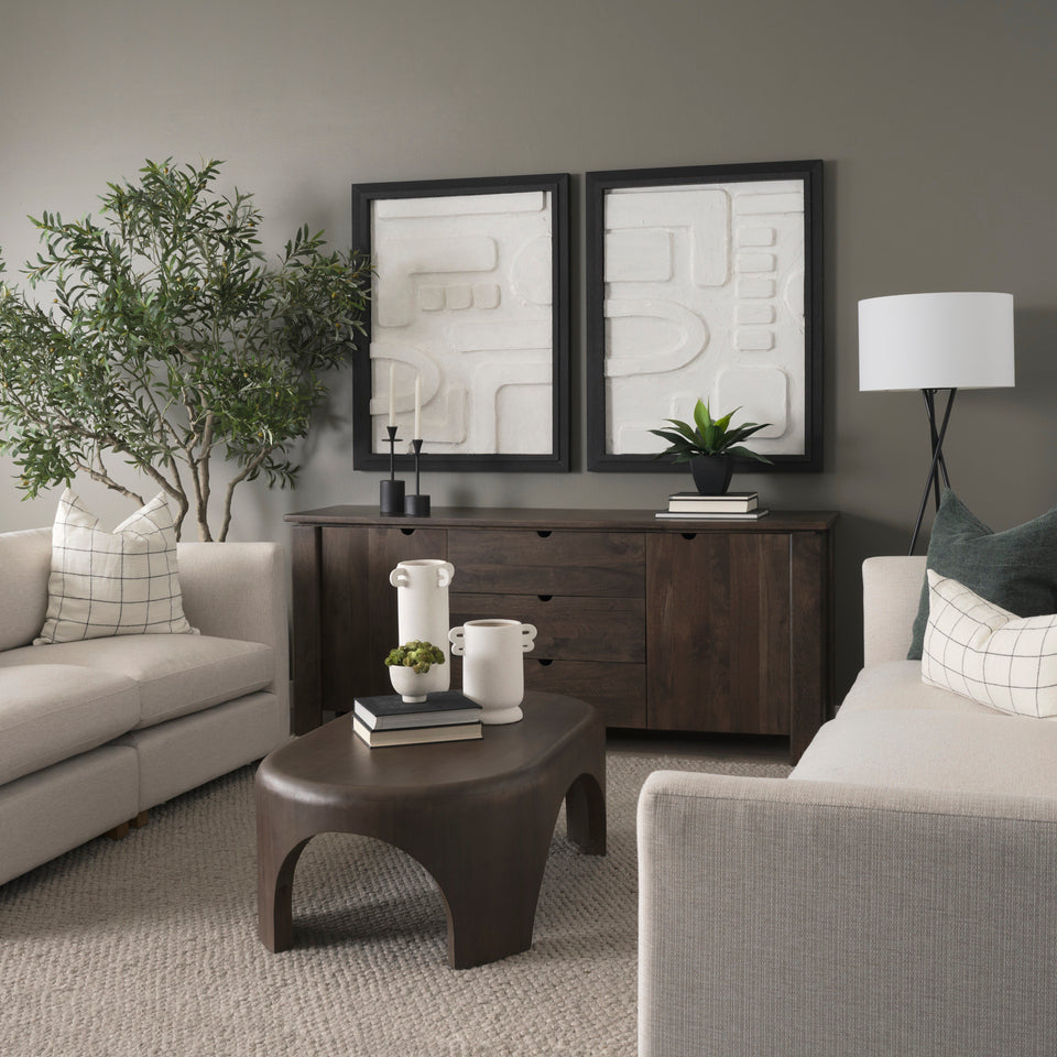 Mercana Wallen 2 Door Solid Dark Brown Wood With 3 Drawers Sideboard
