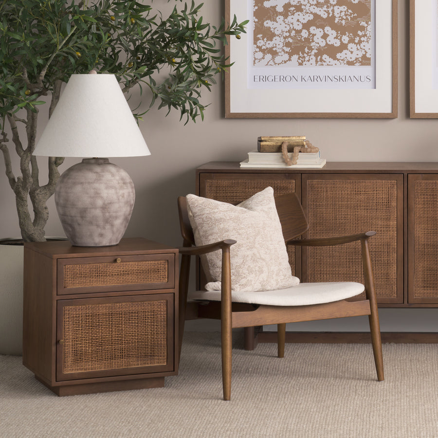 Mercana Haggen Medium / Light Brown Oak Wood with Cream Fabric Accent Chair