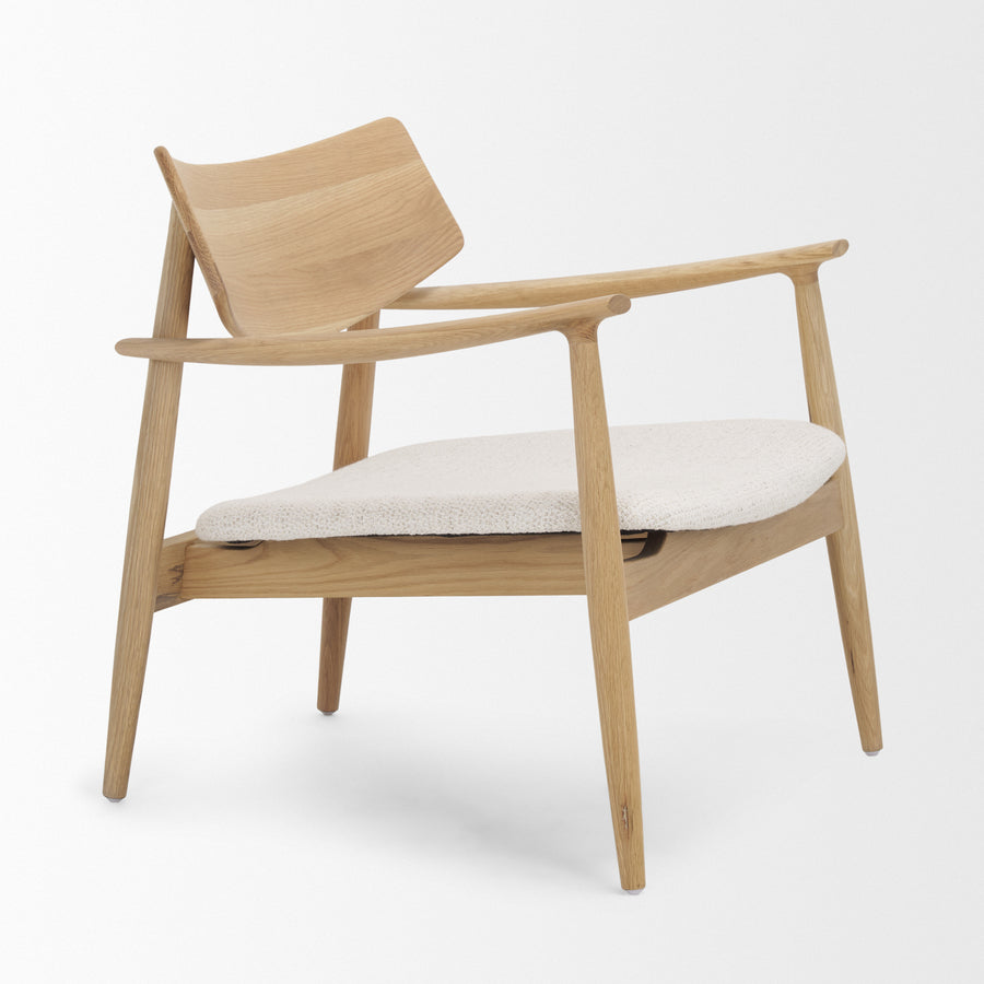 Mercana Haggen Medium / Light Brown Oak Wood with Cream Fabric Accent Chair