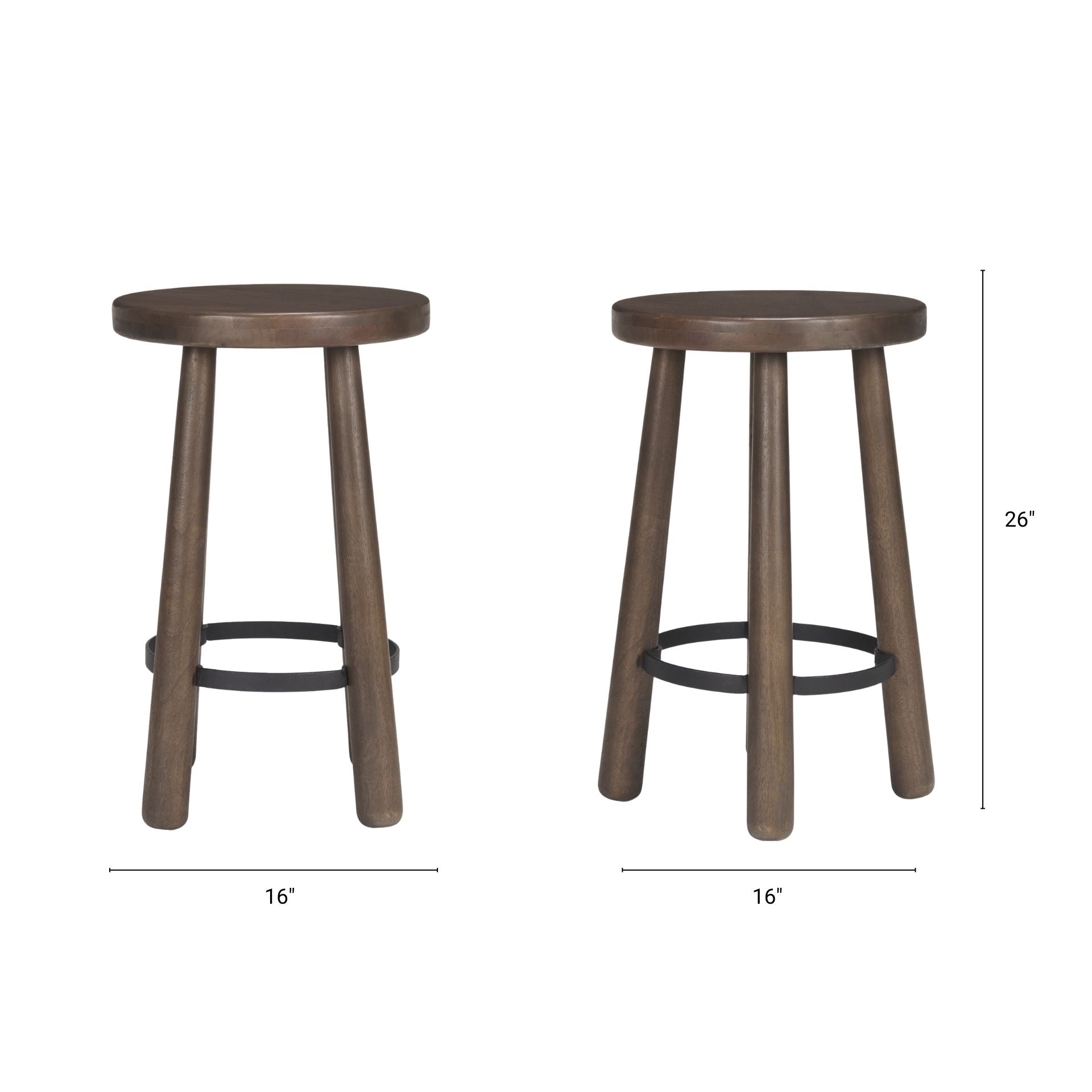 Mercana Weldon Dark Brown Wood With Matte Black Metal Counter Stool