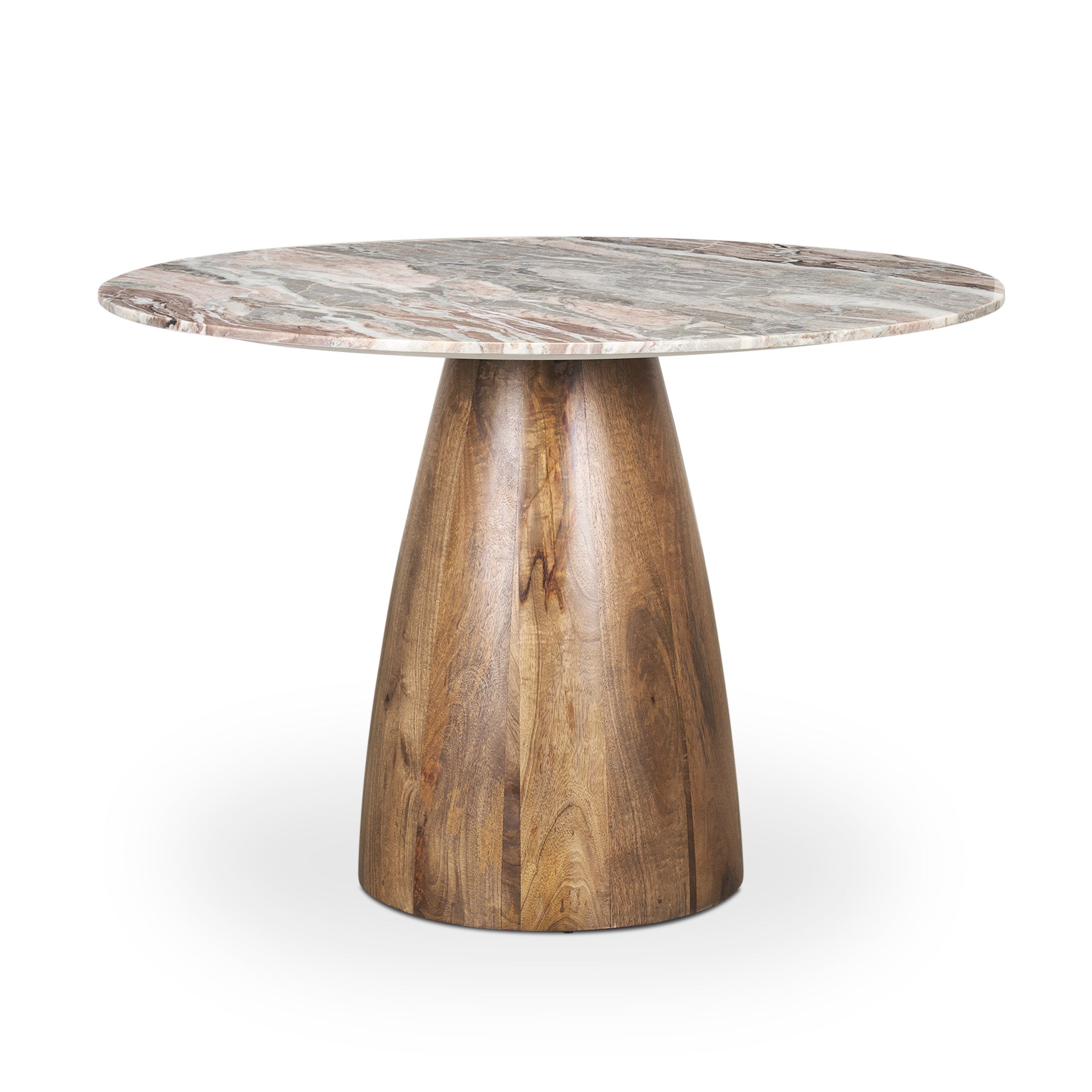 Mercana Allyson 54" Round Brown Pedestal with Pink Marble Top Dining Table