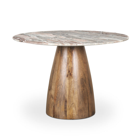 Mercana Allyson 54" Round Brown Pedestal with Pink Marble Top Dining Table