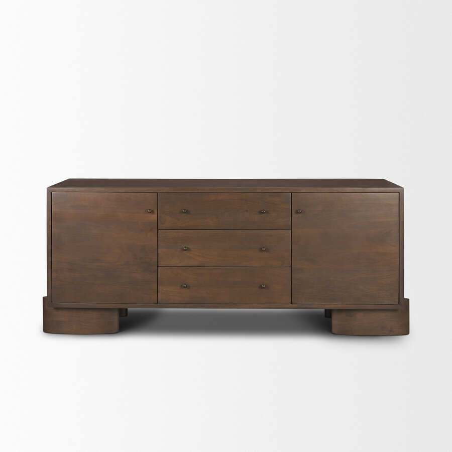 Mercana Jonan Dark Brown Wood With Dark Aged Brass 2 Door 3 Drawer Sideboard