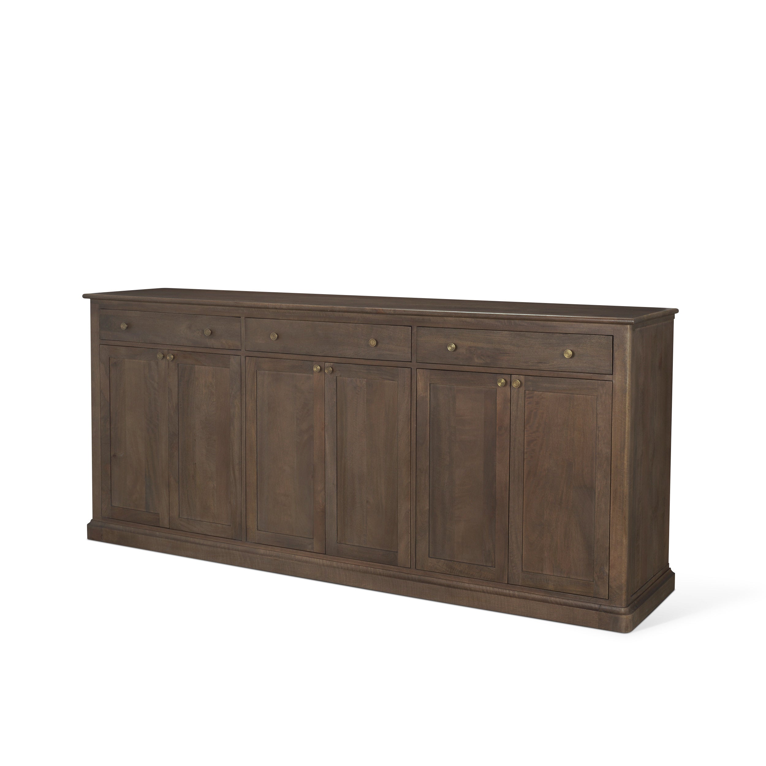 Mercana Braxton Brown Solid Wood with Antiqued Aged Brass Knobs 3 Drawer 6 Door Sideboard