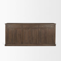 Mercana Braxton Brown Solid Wood with Antiqued Aged Brass Knobs 3 Drawer 6 Door Sideboard