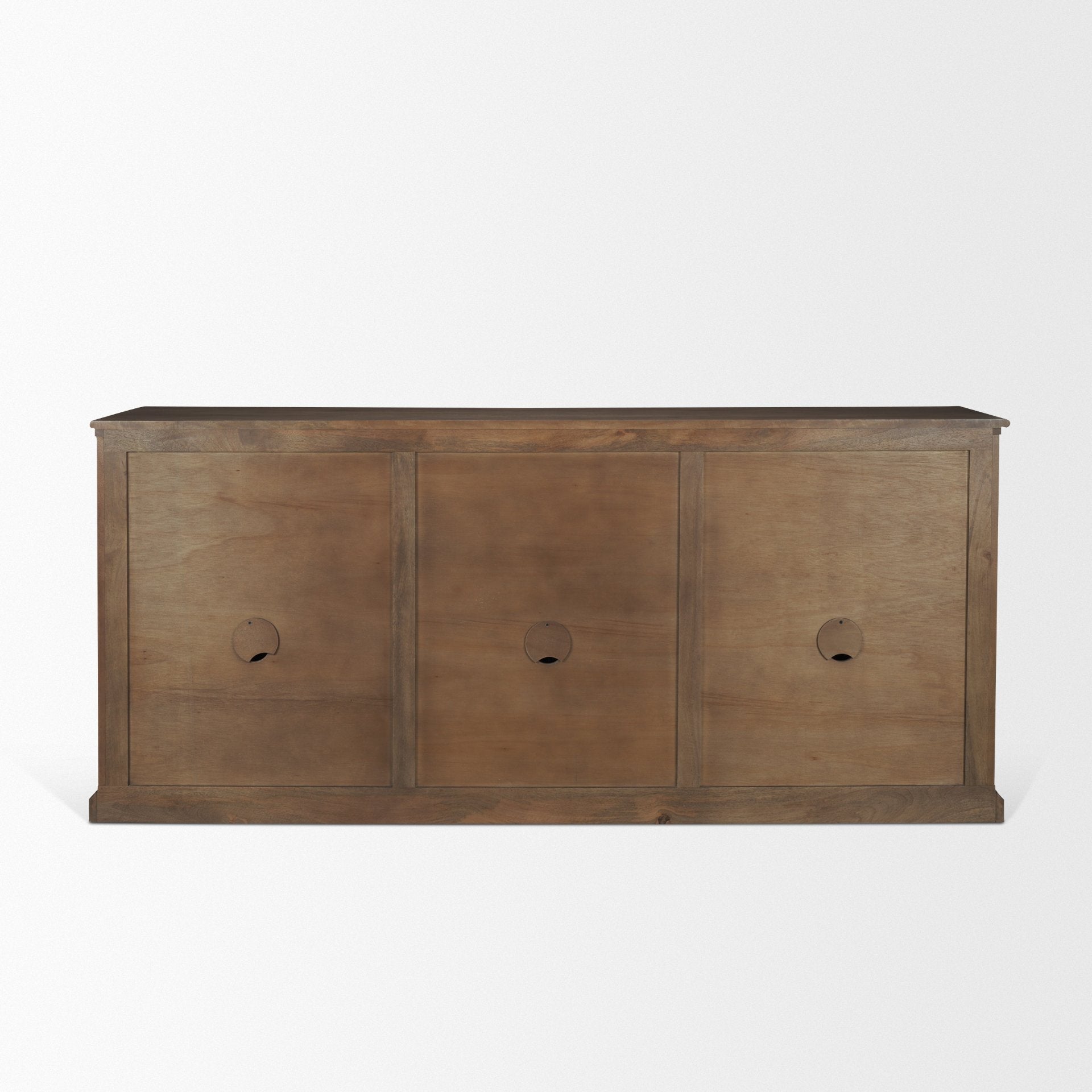 Mercana Braxton Brown Solid Wood with Antiqued Aged Brass Knobs 3 Drawer 6 Door Sideboard