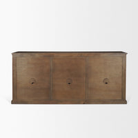 Mercana Braxton Brown Solid Wood with Antiqued Aged Brass Knobs 3 Drawer 6 Door Sideboard