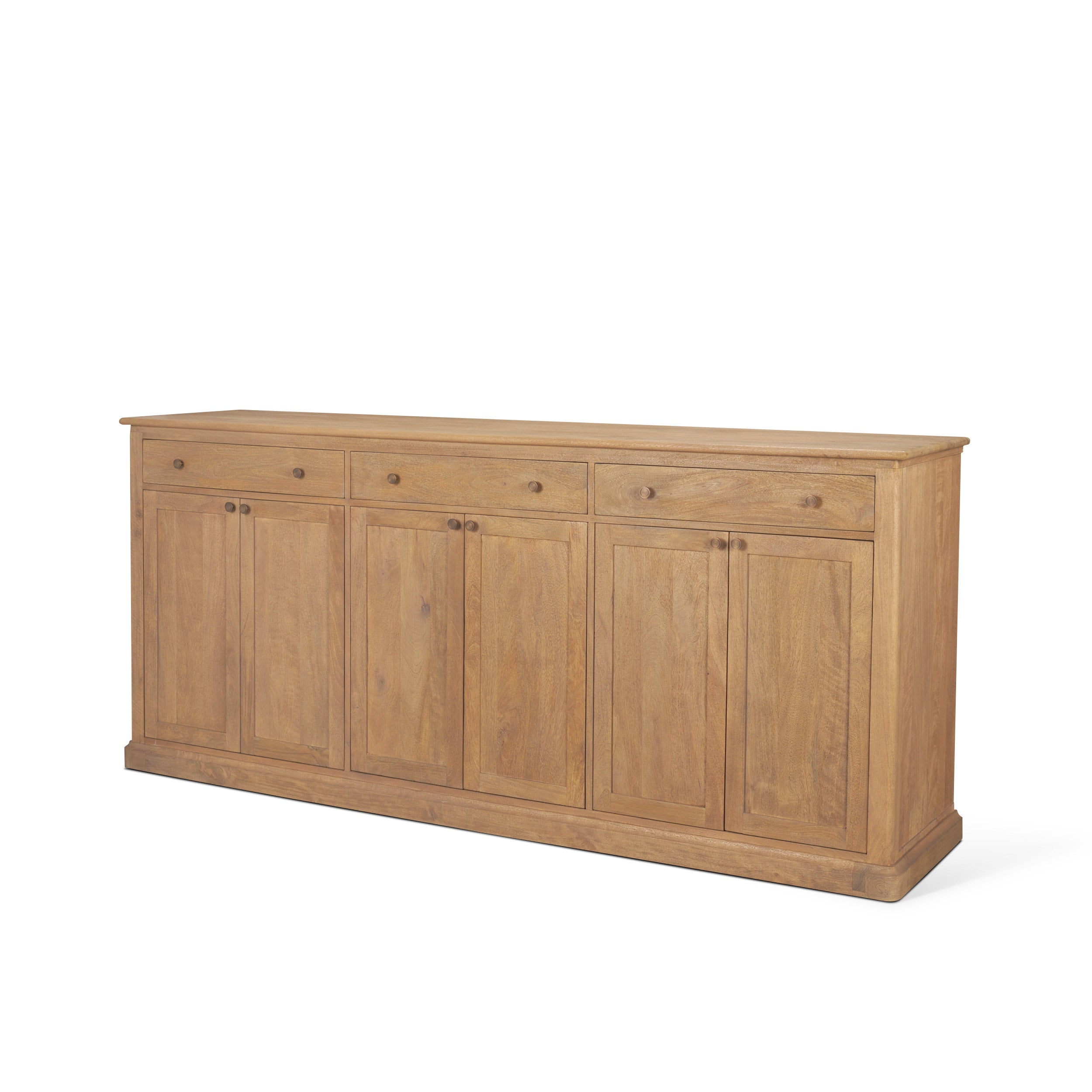 Mercana Braxton Brown Solid Wood with Antiqued Aged Brass Knobs 3 Drawer 6 Door Sideboard