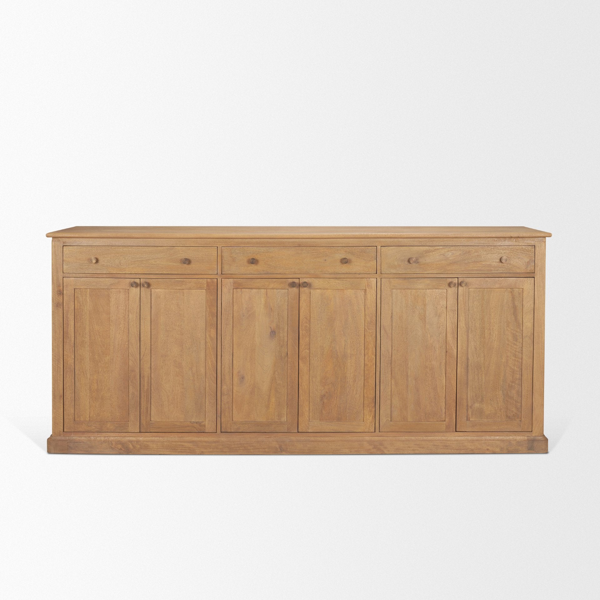 Mercana Braxton Brown Solid Wood with Antiqued Aged Brass Knobs 3 Drawer 6 Door Sideboard
