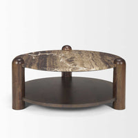 Mercana Jovia Brown Mango Wood With Cappuccino Marble Round Coffee Table