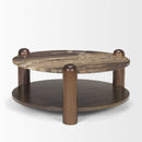 Mercana Jovia Brown Mango Wood With Cappuccino Marble Round Coffee Table