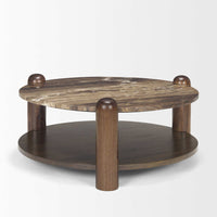 Mercana Jovia Brown Mango Wood With Cappuccino Marble Round Coffee Table