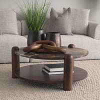 Mercana Jovia Brown Mango Wood With Cappuccino Marble Round Coffee Table