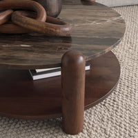 Mercana Jovia Brown Mango Wood With Cappuccino Marble Round Coffee Table