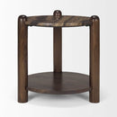 Mercana Jovia Brown Mango Wood With Cappuccino Marble Round Side Table