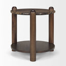 Mercana Jovia Brown Mango Wood With Cappuccino Marble Round Side Table