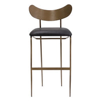 Sunpan Gibbons Barstool in Antique Brass - Charcoal Black Leather / Black - Bravo Portabella