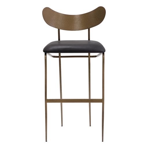 Sunpan Gibbons Barstool in Antique Brass - Charcoal Black Leather / Black - Bravo Portabella