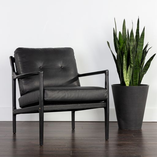 Sunpan Gilmore Lounge Chair  Black - Black Leather / Walnut - Vienna Cream