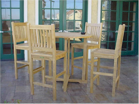 Anderson Teak Bahama 39" Round Bar Table and 4 Avalon Bar Chairs