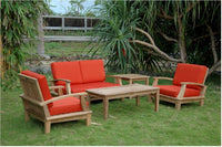 Anderson Teak Brianna Deep Seating Armchair + Loveseat with Coffee Table and Side Table 2-Tier