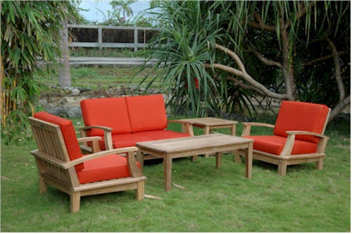 Anderson Teak Brianna Deep Seating Armchair + Loveseat with Coffee Table and Side Table 2-Tier