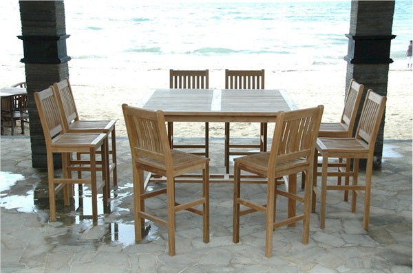 Anderson Teak Windsor 59" Square Bar Table and Avalon Bar Chair