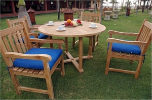 Anderson Teak Tosca 47" Round Table and 4 Classic Dining Armchair