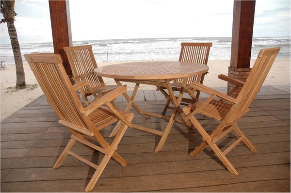 Anderson Teak Bahama 47" Round Folding Table and Classic Folding Armchair