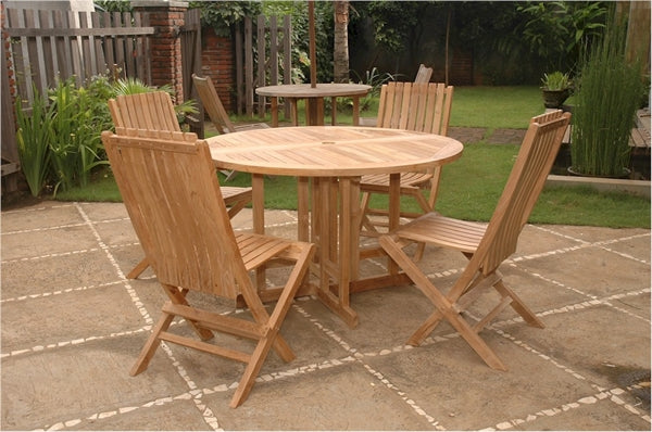 Anderson Teak 47" Round Butterfly Folding Table and Comfort Folding Chair